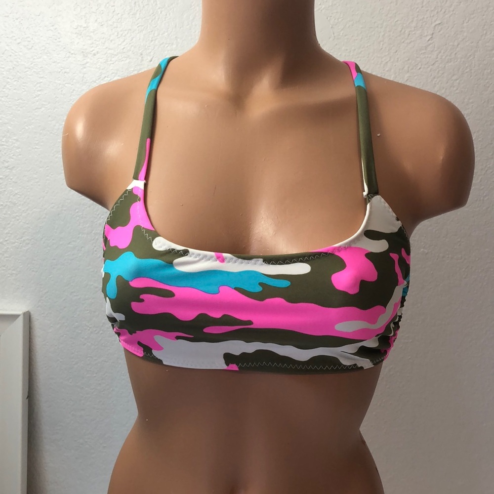Pink Camo print workout bikini top